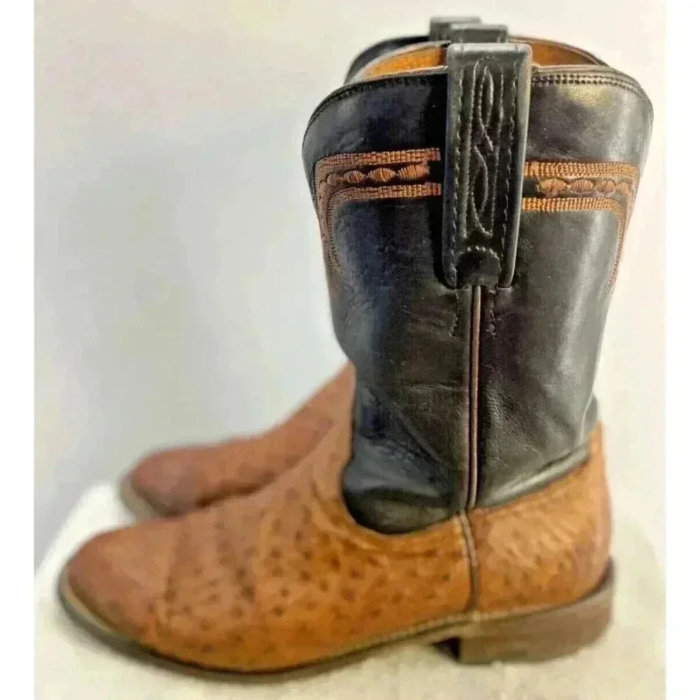 Lucchese 1883 Full Quill Ostrich Western Chocolate Peanut Brittle Boots 9D